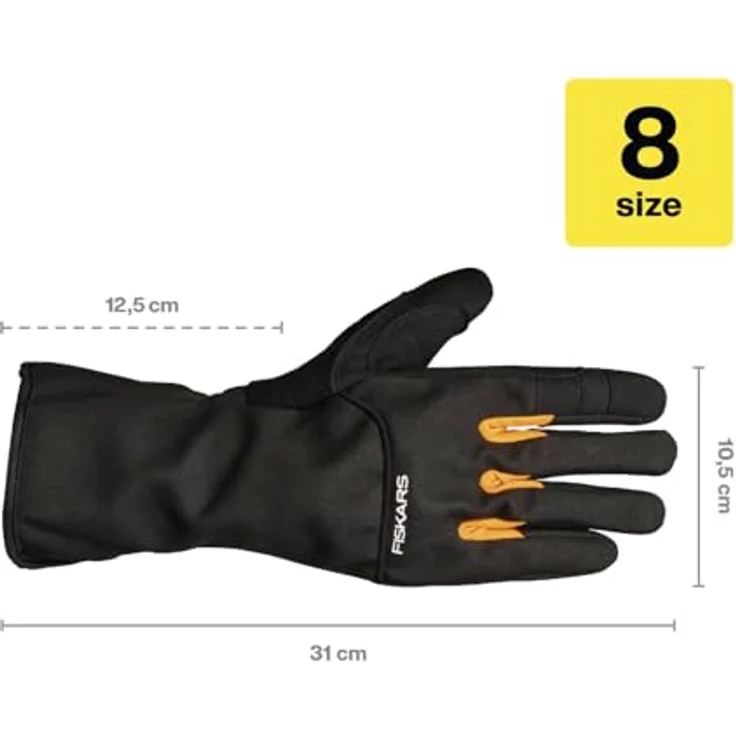 Fiskars Strauchpflege-Handschuhe, Arbeitshandschuhe mit Touchscreen-kompatiblen Daumen und Fingerspitzen, Schwarz/Orange – Bild 3