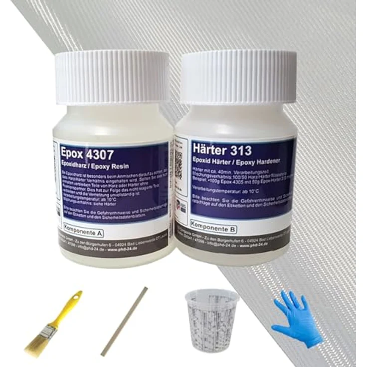DD Composite Epoxidharz Reparaturset 0,15kg mit 0,5m² Glasfilamentgewebe zur Reparatur von Rissen und Kratzern, lösemittelfrei, hohe Chemikalienbeständigkeit – Bild 1