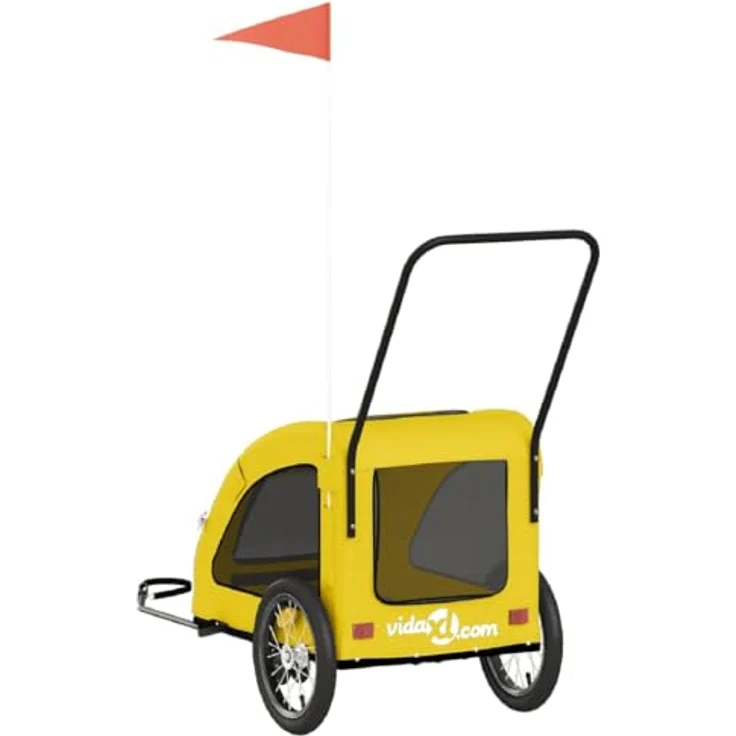 vidaXL Hunde-Transportbox Fahrradanhänger Gelb, robuster Eisenrahmen, Oxford-Gewebe, PVC-Dach, für kleine Hunde und Katzen, max. Tragfähigkeit 45 kg – Bild 9