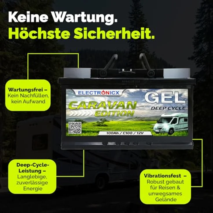 Electronicx Caravan Edition GEL Batterie 100AH 12V – wartungsfreie Solarbatterie für Wohnmobile, Boote und Gartenanlagen, gasungsfrei und kippsicher – Bild 4