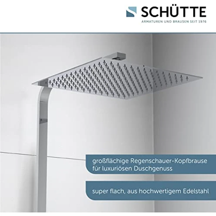 SCHÜTTE OCEAN Duschsystem mit Thermostat und Glasablage - Duschset mit 30x30cm Duschkopf, Regendusche mit Wandhalterung und Duschkopf - Duschpaneel Duschsäule in Chrom/Weiß – Bild 4