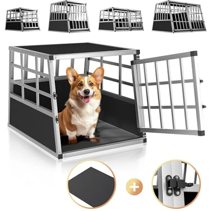 Cadoca Tiertransportbox, Aluminium Kofferraum verschließbar trapezförmig M 70x54x51cm, stabil, gut belüftet, wasser- und witterungsbeständig, schwarz-silber – Bild 2