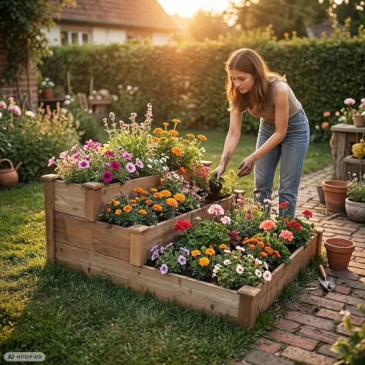 needs&wants® Hochbeet Steppy1, großes Stufenbeet aus braun lasiertem Tannenholz, 3 Etagen, Pflanzbeet XL für Garten und Terrasse, 400 l Volumen – Bild 5