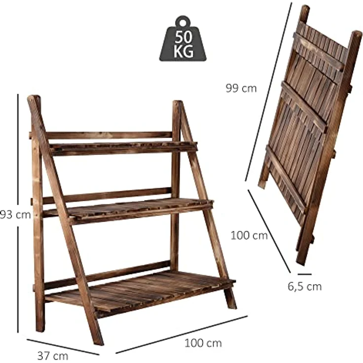 Outsunny Pflanzentreppe Blumenbank Blumentreppe Blumenregal Pflanzregal Blumenständer 3 Stufen Tannenholz Dunkelbraun 100 x 37 x 93 cm – Bild 3