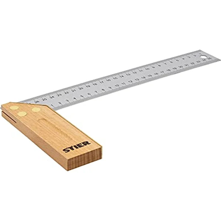 STIER Anschlagwinkel, Schreinerwinkel, Buche, 90° / 45°, 300 mm, mit Griffhohlkehle, doppelseitiger Messingbeschlag – Bild 1