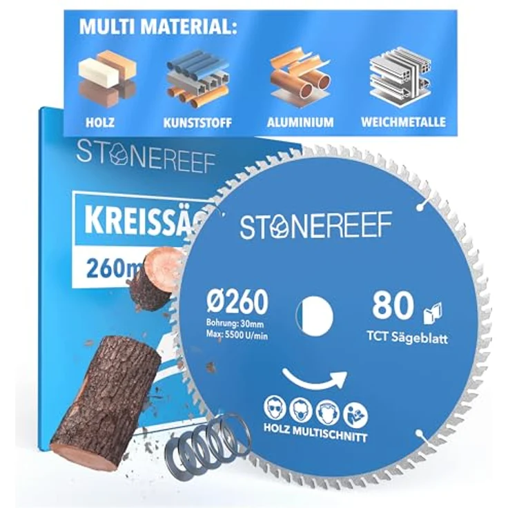STONE REEF Kreissägeblatt Parent (Ø260X30), langlebig, passend für gängige Sägen, für verschiedene Materialien geeignet, robust - für präzise Schnittergebnisse – Bild 1