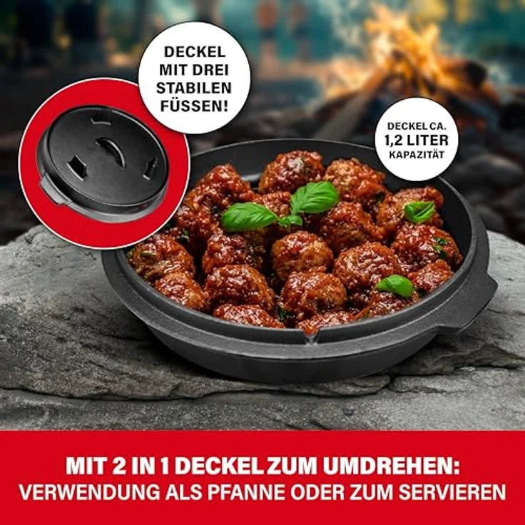 BBQ BOSS Dutch Oven, 5L Gusseisen Feuertopf mit Deckel – ideal zum Kochen, Schmoren und Braten für Outdoor Cooking – Bild 5