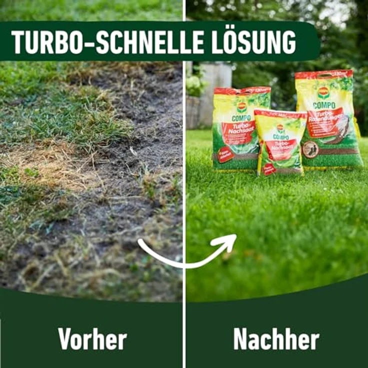 Compo Turbo-Rasendünger, leistungsstarker Rasendünger für alle Rasenflächen, 5 kg für 130 m², mit Mykorrhiza für schnelle Ergebnisse – Bild 4