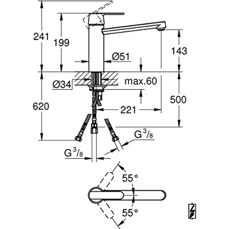 Grohe Küchenarmatur Get Niederdruck, chrom, schwenkbarer Auslauf mit 140° Schwenkbereich, SilkMove Kartuschentechnologie, Schnellmontage-System – Bild 2
