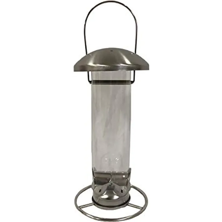 Dehner Natura Wildvogel-Futtersäule Casetta, ca. 28 x 14 x 14 cm, Edelstahl/Plexiglas, silber