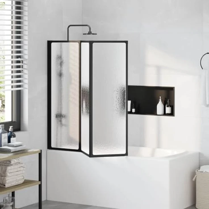 vidaXL Duschwand Faltbare Duschabtrennung, Schwarz, 120 x 2 x 117 cm, Aluminium mit fleckenresistenter Oberfläche und modernem Design – Bild 3