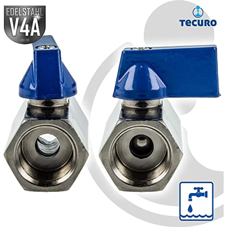 tecuro Mini-Kugelhahn Edelstahl V4A (AISI 316), 3/8 Zoll IG/IG, korrosionsbeständig, max. 40 bar nach ISO 228 – Bild 3