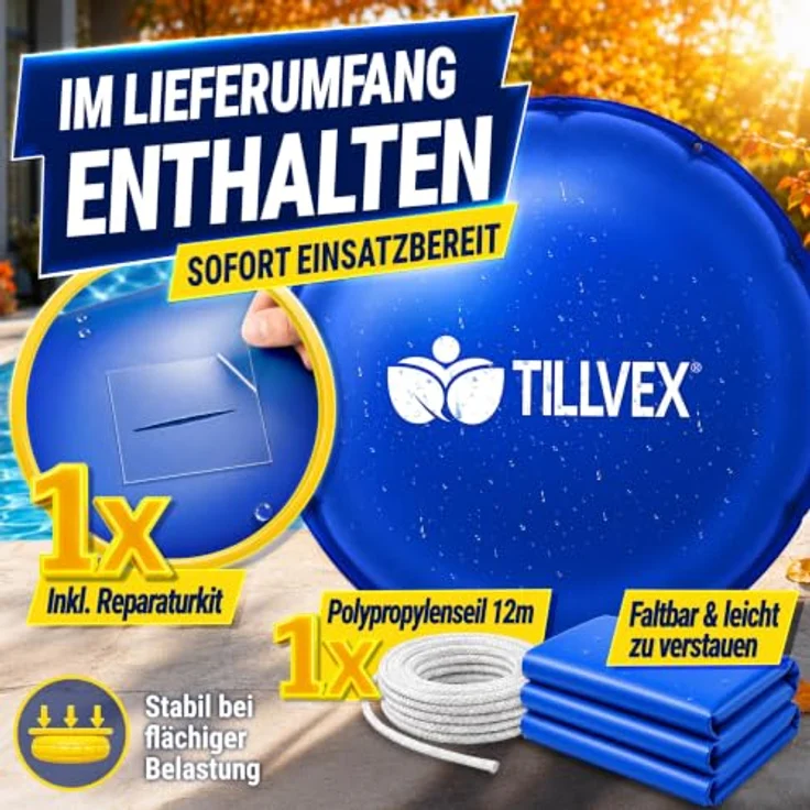 tillvex® Poolkissen Winter XXL Ø 3 m Rund mit 12m Seil & Reparaturkit, frost- & chlorbeständig bis -20°C, inkl. Schraubventil – Bild 8