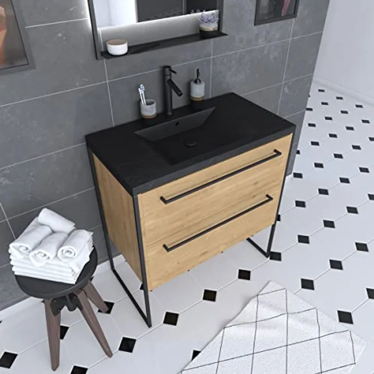Aurlane PACM104 Structura P104 Badezimmermöbel, Schwarz/Eiche Braun