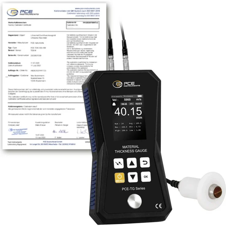 PCE Instruments Materialdickenmessgerät PCE-TG 150A HT-ICA, 1,2 ... 300mm, 5MHz Sensor Ø10mm, inkl. ISO-Zertifikat, IP52
