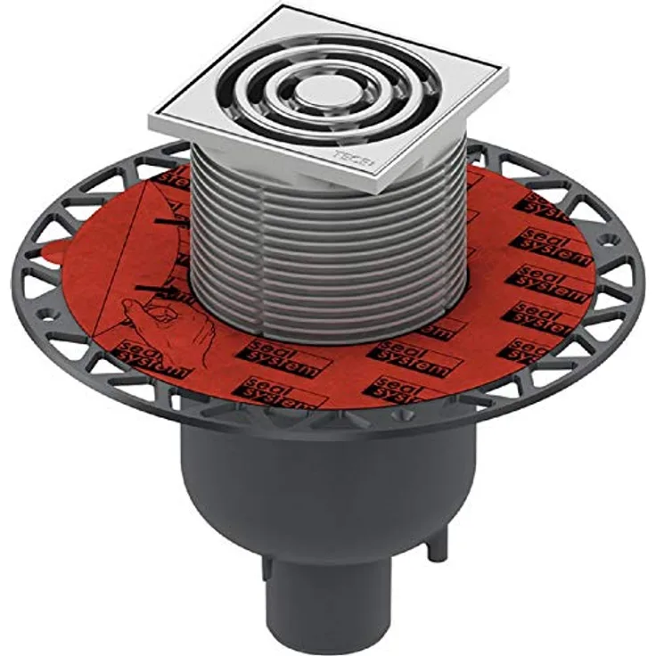 TECE TECEdrainpoint S 130 Ablaufset, senkrecht mit Seal System Universalflansch, herausnehmbarem Geruchsverschluss, Kunststoff, Designrost aus Edelstahl 100x100 mm