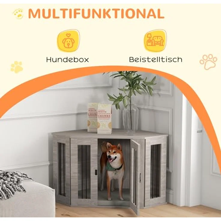 PawHut Hundekäfig, Eckige Hundehütte Hundebox mit Kissen, Hundehaus mit Türriegel, Haustierkäfig für mittelgroße Hunde, Walnuss, 104 x 55 x 63 cm – Bild 3