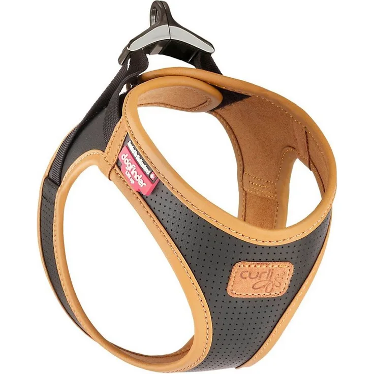 Curli Hunde-Geschirr Apfel Leder Geschirr schwarz - Click.Snap.Go-Idee, Aluminium-Schließe, 3-D Comfort Fit, Zick-Zack-Nähte