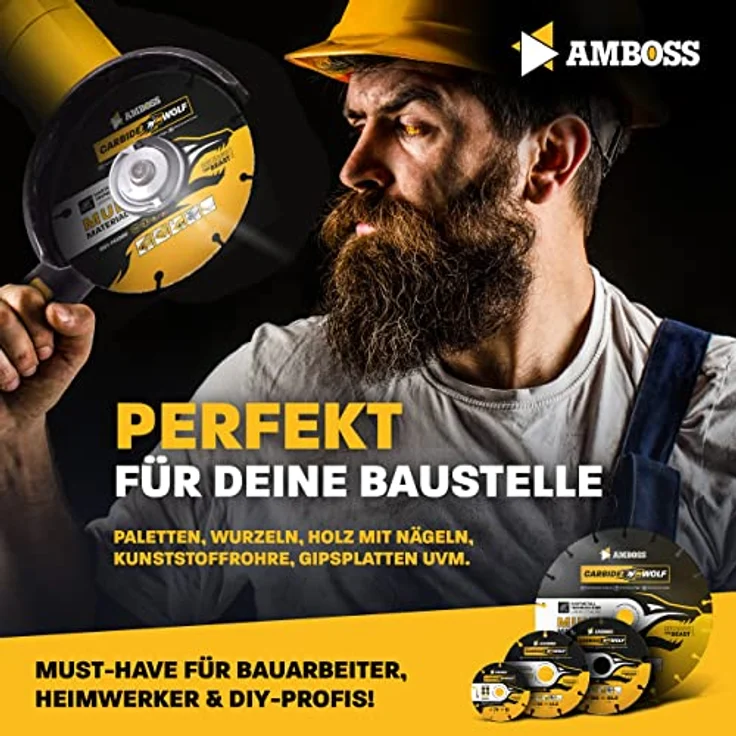 Amboss Carbide Wolf Ø 230mm, Multi Hartmetall Trennscheibe für Winkelschleifer - für Holz mit Nägeln, Kunststoff, Gips - selbstschärfend und rückschlagfrei – Bild 5