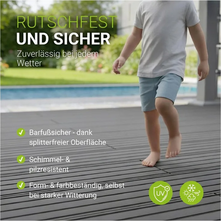 Juskys WPC Terrassendielen, 20 m², grau, witterungsbeständig, raue Oberfläche, belastbar bis 330 kg/m², inklusive Unterkonstruktion