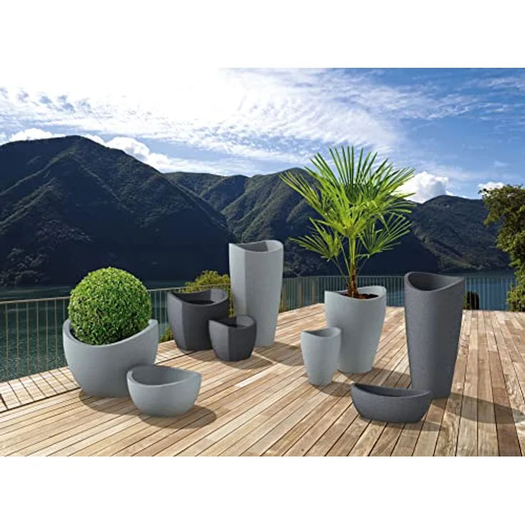 Scheurich Wave Globe High 67, Hochgefäß/Blumentopf/Pflanzkübel, rund, Farbe: Stony Grey, hergestellt mit recyceltem Kunststoff, 10 Jahre Garantie, für den Außenbereich – Bild 3