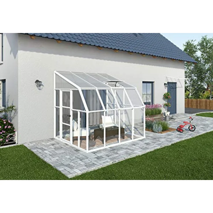 Palram - Canopia Gewächshaus Sun Room, BxTxH: 257 x 260 x 266 cm, BxLxH: 58 x 120 x 266 cm, 3 mm Wandstärke, lebenslang widerstandsfähige Wandpaneele, Alu Wintergarten Polycarbonat 2.6x2.6m, weiß – Bild 4