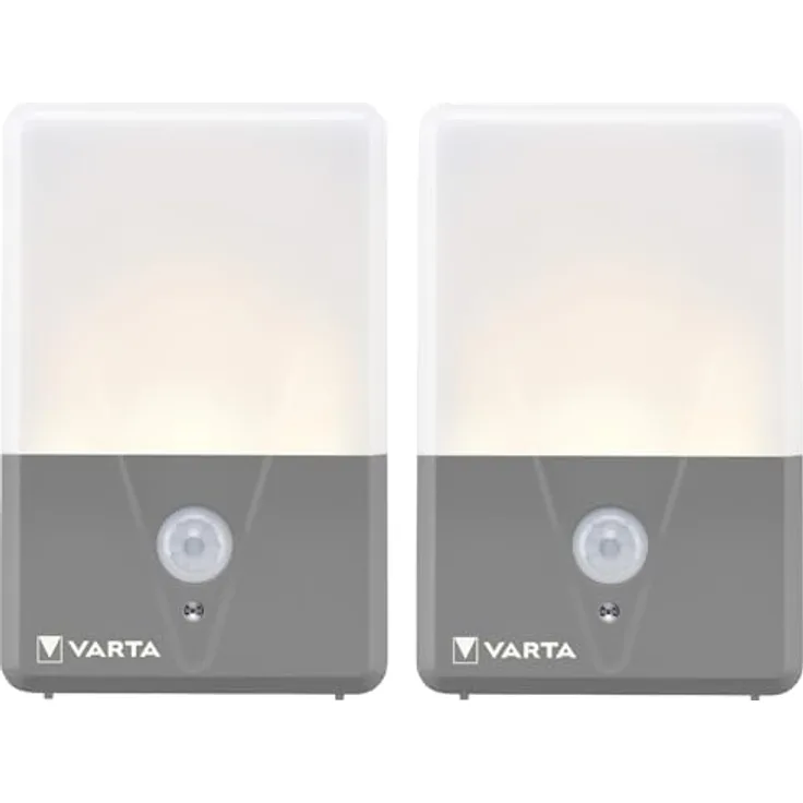 VARTA Nachtlicht mit Bewegungssensor LED, 2 Stück, unbestückt, Motion Sensor Outdoor Light Twin Pack, batteriebetrieben, Installation: Schraube, Magnet oder 3M-Klebeband, Spritzwassergeschützt