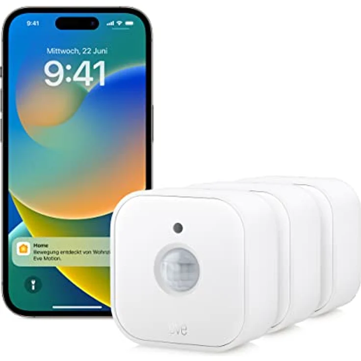 Eve Motion (Matter) 3er Set, Smarter Bewegungsmelder mit 120° Sichtfeld, bis zu 9 m Reichweite und Lichtsensor – Bild 1
