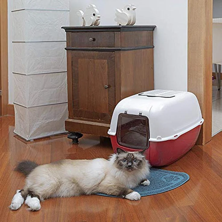 Ferplast Katzentoilette mit Deckel, Katzenklo, mit zwei Aktivkohlefiltern gegen schlechte Gerüche, Schwingtür und Griff, 52,5 X 39,5 X 38 cm Bordeaux – Bild 4