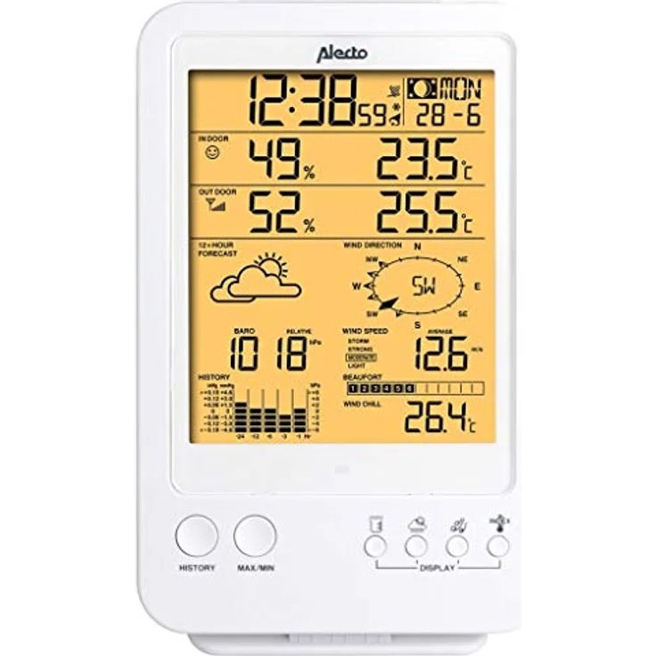 Alecto WS-4800 Funk Wetterstation mit großem Display. Misst die Temperatur, Windgeschwindigkeit, Luftdruck, Luftfeuchtigkeit und Niederschlagsmenge. Außensensor mit bereich von bis zu 100 M. – Bild 3