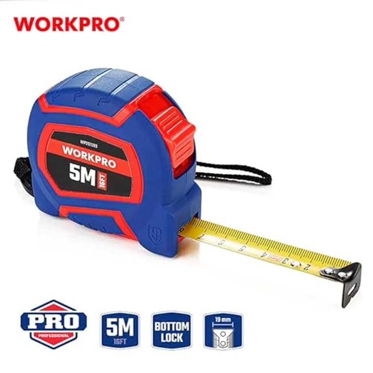 WORKPRO WP261009, Nylonummanteltes gelbes Stahlbandmaß, 5m x 19mm (16ft) – Bild 2