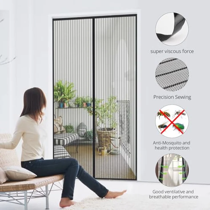 MYCARBON Fliegengitter Balkontür 160x220cm, Stärkere Magnet Insektenschutz, ohne Bohren, einfache Montage, schwarz – Bild 3