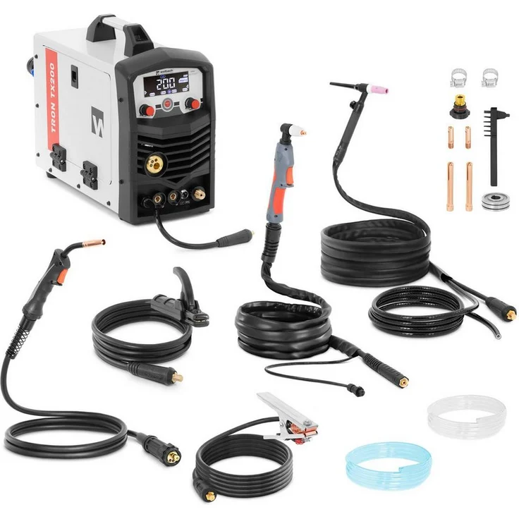 Welbach Elektroschweißgerät TRON TX200, 4-in-1 Kombi-Schweißgerät MIG/MAG WIG Liftarc MMA 200A CUT 50A, mit digitalem Display – Bild 1