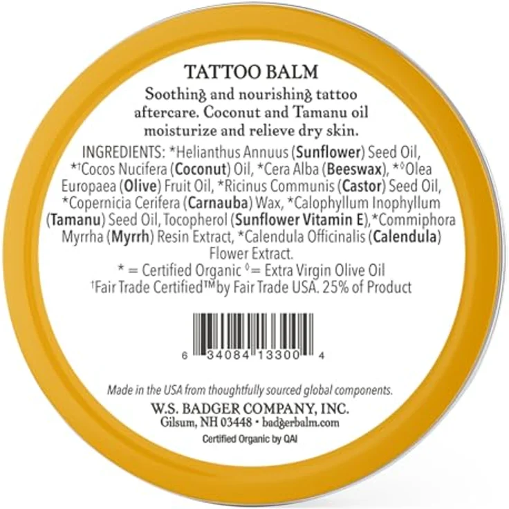 Badger Tattoo Balm, Pflegebalsam für Tattoos mit Kokosnussöl und Tamanu-Öl, feuchtigkeitsspendend und mit ätherischen Ölen, 720312 – Bild 2