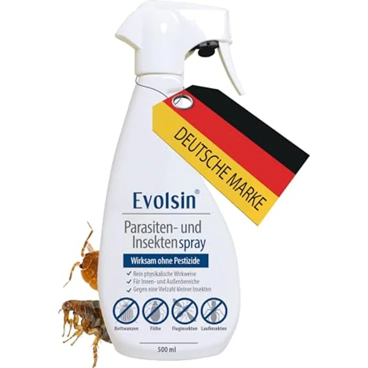 Evolsin Insektenspray Parasiten- und Insektenspray, Ohne Insektizide, 500 ml, Für Innen & Außen, Wasserbasierte Formel, geruchsneutral