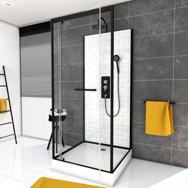 Aurlane Komplettdusche 'Metro 90' mit Schwenktür schwarz 90 x 90 x 230 cm, inkl. Regenkopfbrause