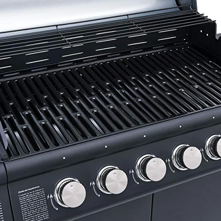 TAINO RED 6+1 Gasgrill mit Drehspieß 6-Brenner Grillwagen Piezo-Zündung - emaillierte Brennkammer, Aluminium-isolierter doppelwandiger Deckel - Rot – Bild 5