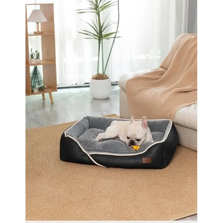 RAIKOU Weiches Hundebett, Hundekissen mit kuscheligem Plüsch, waschbar, Schwarz, 80 * 60 * 7