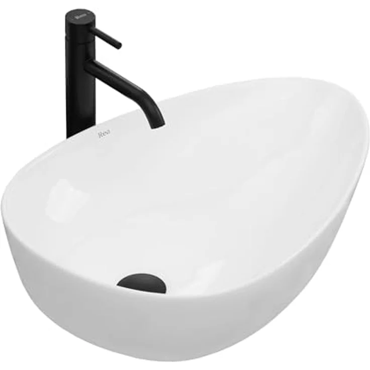 Rea Aufsatzwaschbecken Greta 55, Ovales Keramik-Waschbecken in Weiß, 40 x 56 cm, freistehend – Bild 1