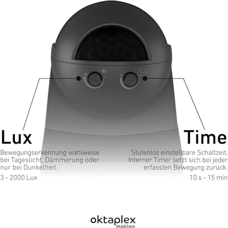 Oktaplex motion Lea Bewegungsmelder, Außen IP54, Infrarot Sensor 180° 12 m, 230V LED geeignet, anthrazit, Wand-/Deckenmontage – Bild 3