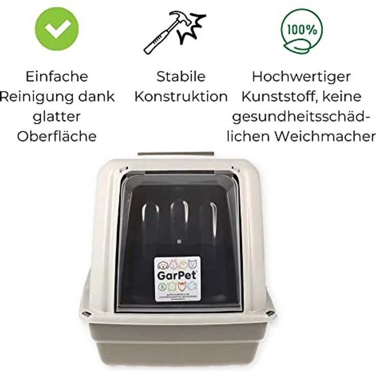 Katzenklo mit Deckel Aktivkohlefilter große XXL Katzentoilette Katzen WC Hauben Toilette Klo Outdoor grau – Bild 5