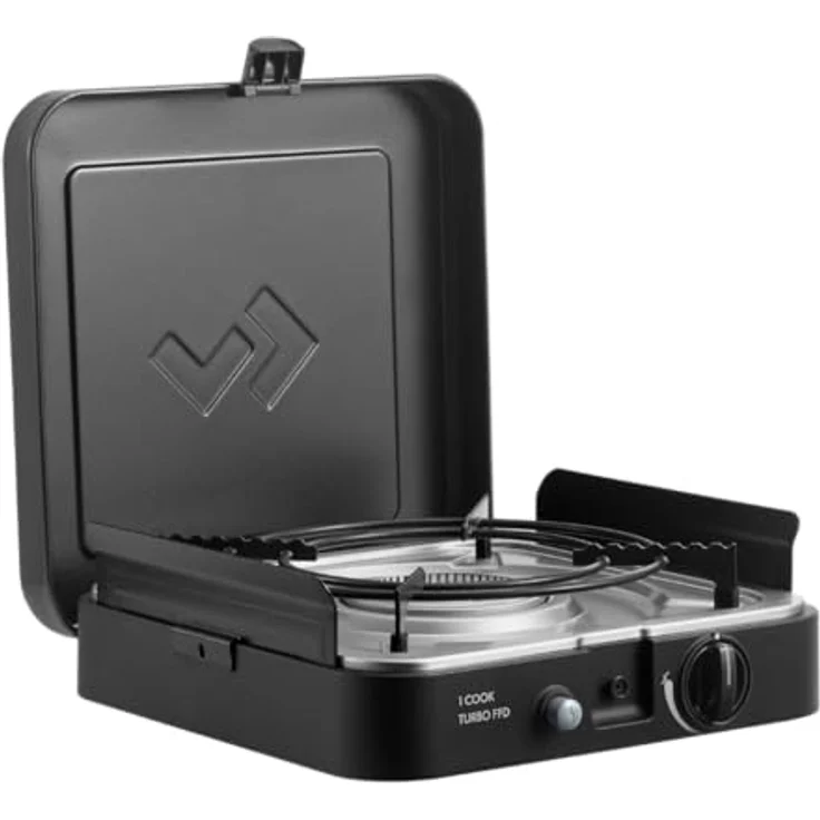 Cadac Dometic 1 Cook Turbo FFD, Campingkocher mit Turbobrener, Flammenausfall-Schutz, automatischer Zündung, Schwarz mit Silber – Bild 4