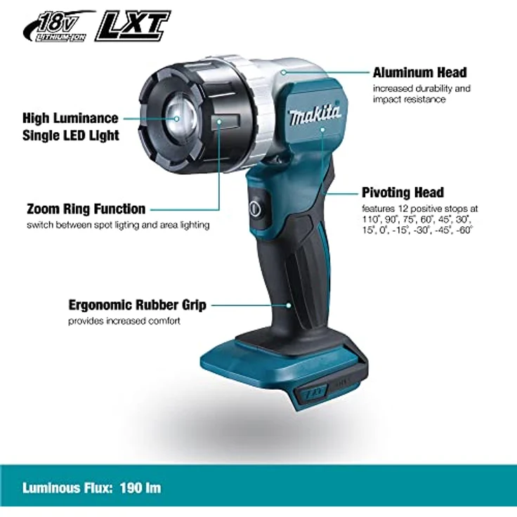 Makita DEADML808 DML808 LED-Taschenlampe, 18 V, Schwarz, Blau, Silber – Bild 2