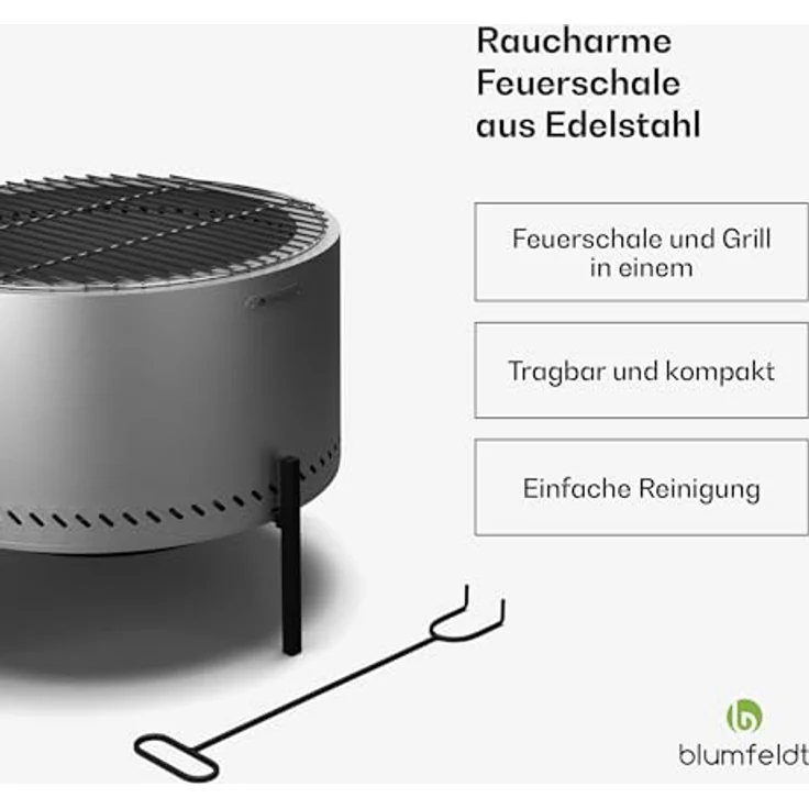 blumfeldt Ignite Pure Feuerschale, fast rauchfrei, Edelstahlrahmen, tragbar & kompakt, inklusive Grillrost & Regenschutz, leicht zu reinigen, perfekt für Garten & Camping – Bild 2