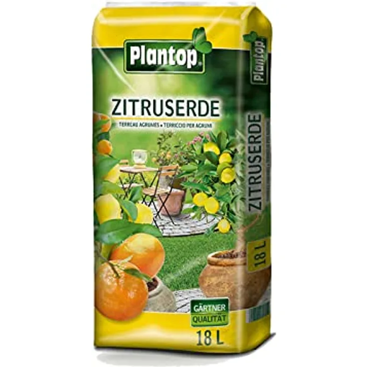 Plantop Spezialerde Zitruserde 18L, Zitruspflanzenerde mit Langzeitdünger und Tonmineralen für optimale Nährstoffspeicherung