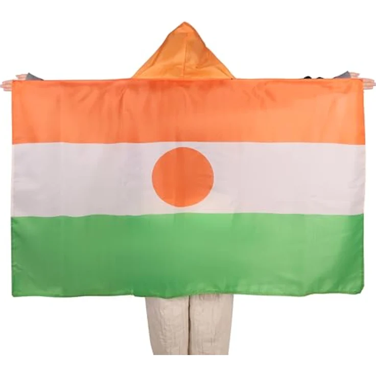 AZ FLAG Umhangflagge Niger 150x90 cm, nigrische Cape Fahne aus 100% Polyester mit Kapuze und integrierten Ärmeln, Body Flag 80g – Bild 2