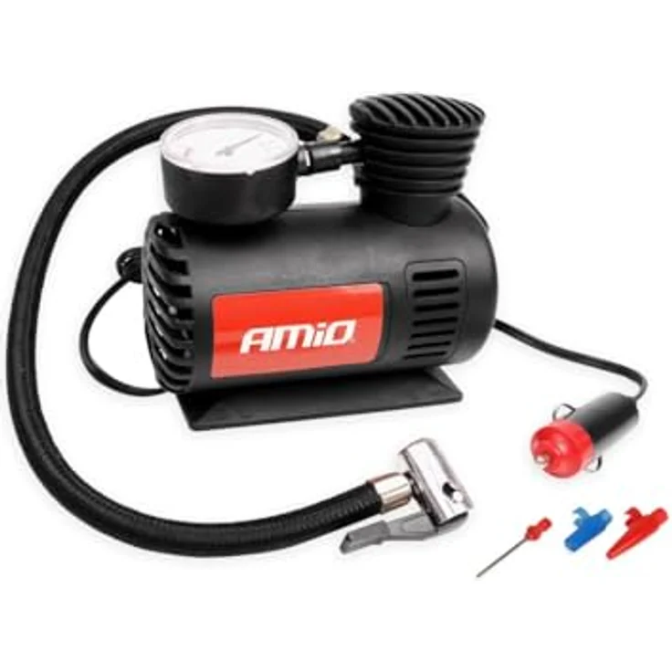 AMiO 02189 Luftkompressor, 12V, 20 bar, Kunststoff, 3 Adapter, 3m Kabellänge – Bild 1