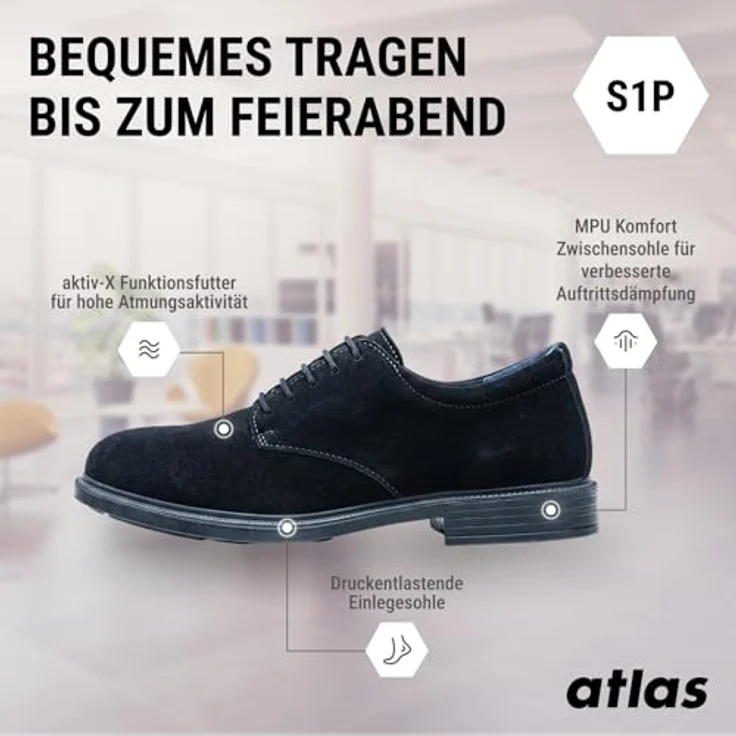 Atlas Halbschuh cx 505 ESD S1P, Weite 10, Größe 44, atmungsaktives und wasserabweisendes Obermaterial für optimalen Tragekomfort – Bild 4