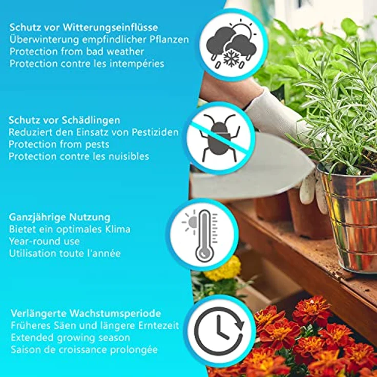 NYVI Foliengewächshaus NYVIGreen 150x100x50 cm - Winterfestes Gewächshaus für Pflanzen und Gemüse - Lichtdurchlässig, atmungsaktiv, stabil - Grün – Bild 3