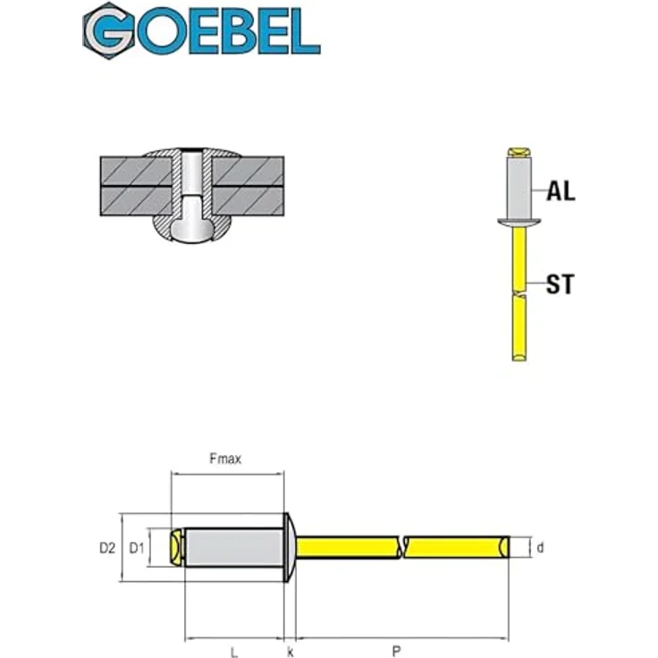 GOEBEL® - Blindnieten Aluminium/Stahl 4,8 x 12,0 mm, Flachkopf ISO15977, schwarz, 500 Stück - Popnieten RAINBOW STANDARD – Bild 2